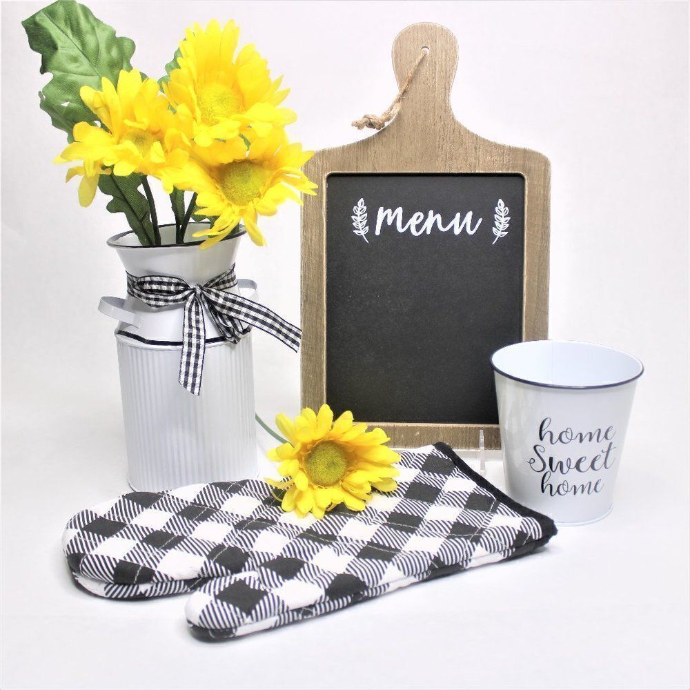 Farmhouse Buffalo Check Enamelware Kitchen Kitsch Decor, Home Sweet Home Cottage